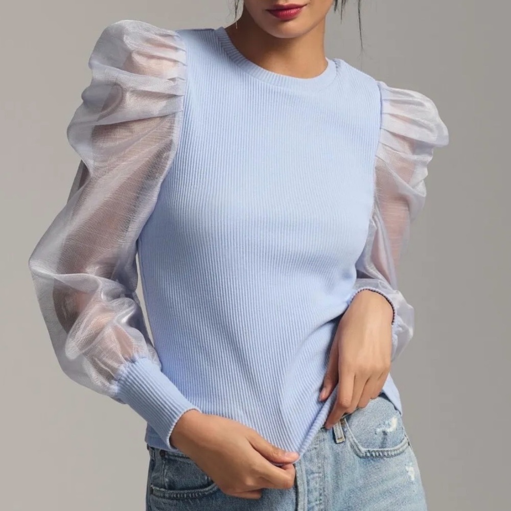 Anthropologie Dolan puff sheer sleeve sweater top
